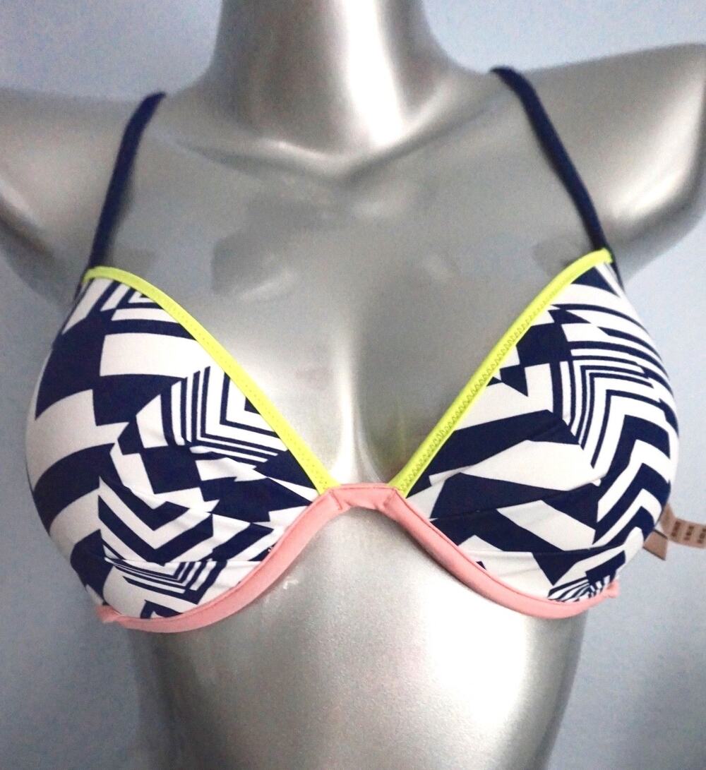 Victoria's Secret Bikini Top Ink Blot Geo Light Push Up Padded The Fabulous 34C